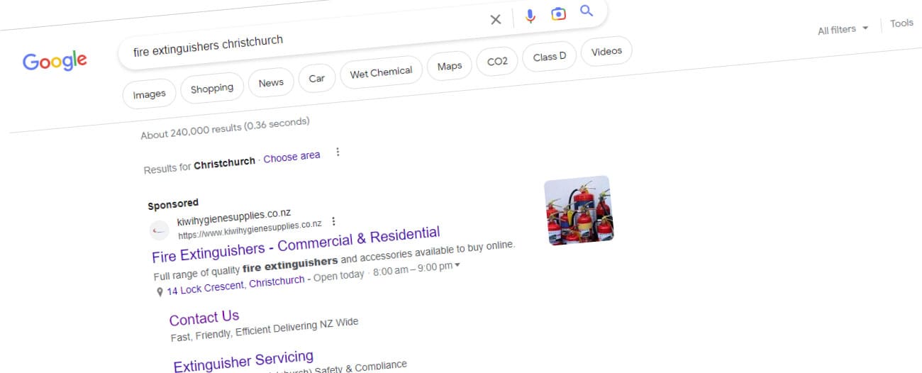 Google Ads for fire extinguishers